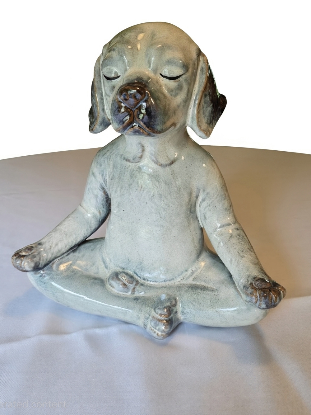 Pier 1 Pale Gray Meditating Zen Dog Figurine with Brown Accents